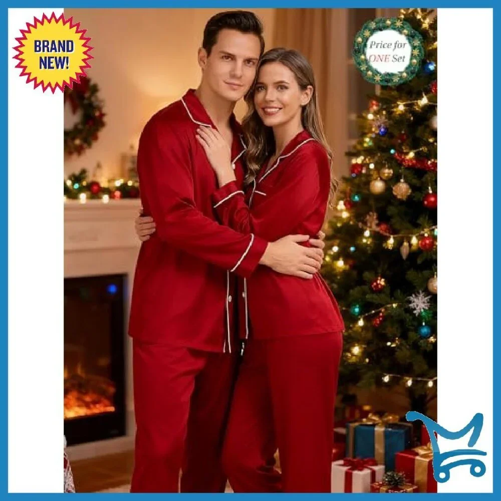 Silk Satin Pajama Set Long Sleeve Button Down Sleepwear Lounge
